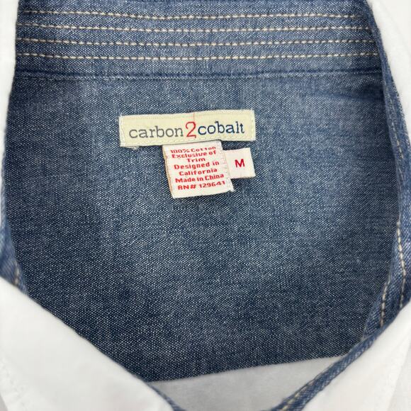 Carbon 2 Cobalt Mens Medium Solid White Long Sleeve Button Up Cotton Shirt - Picture 2 of 4